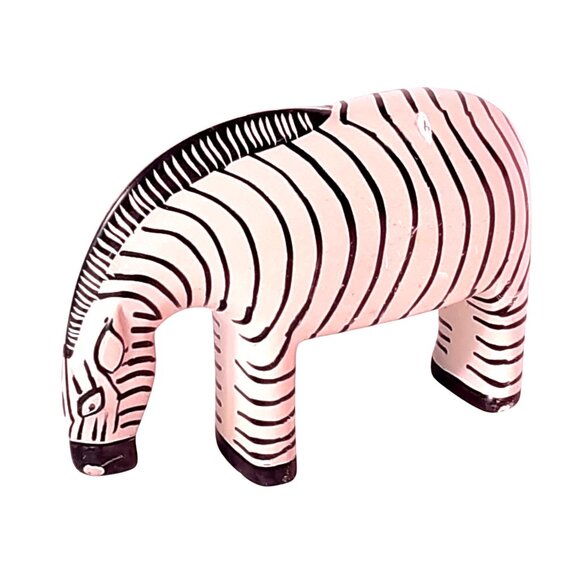 Handmade Zebra Figurine Wooden Hand Carved Decorative Safari Animal 7" Striped M - Picture 4 of 8